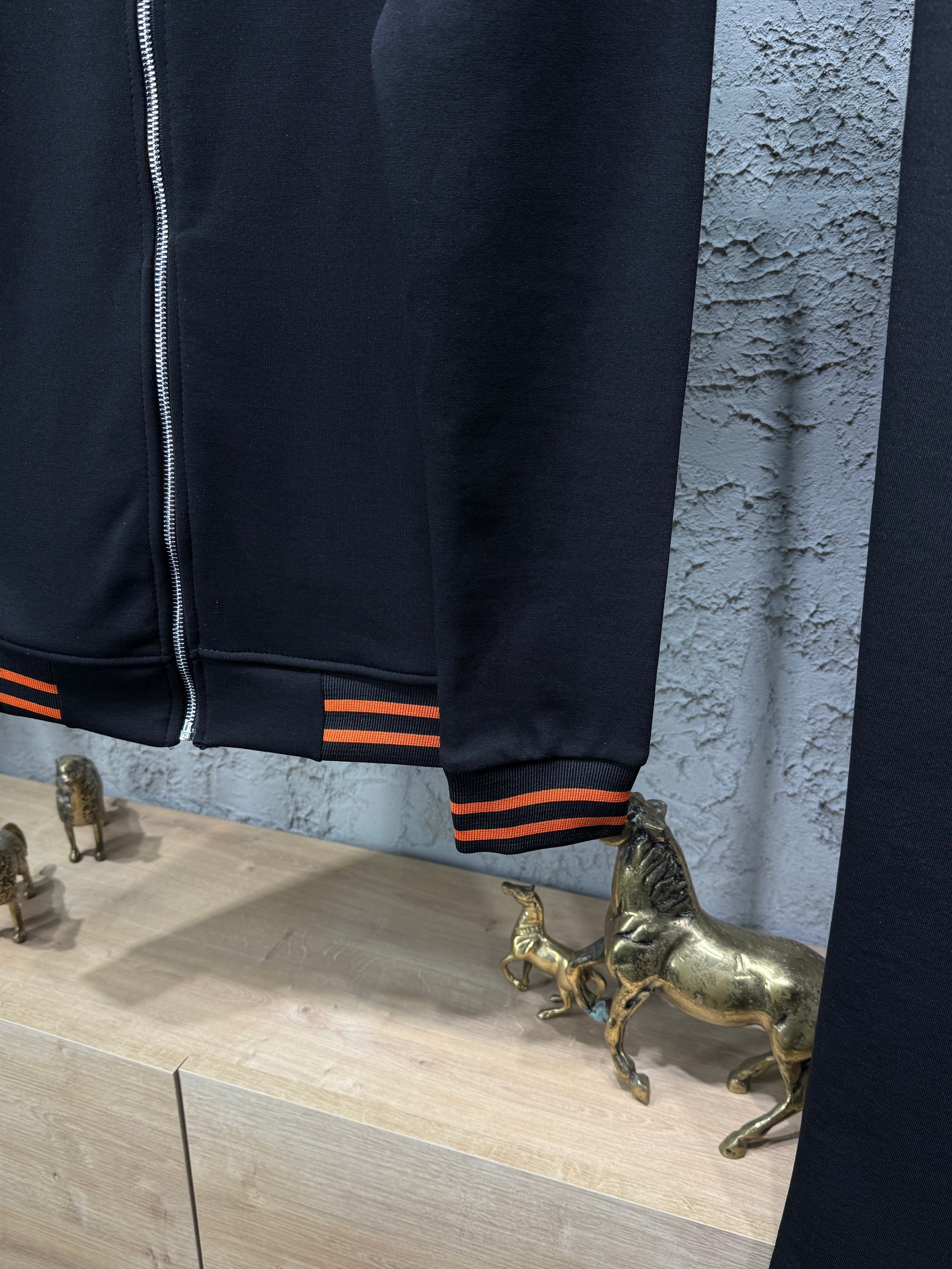 Hermes Erkek Siyah Turuncu Detaylı Fermuarlı Eşofman Takımı
