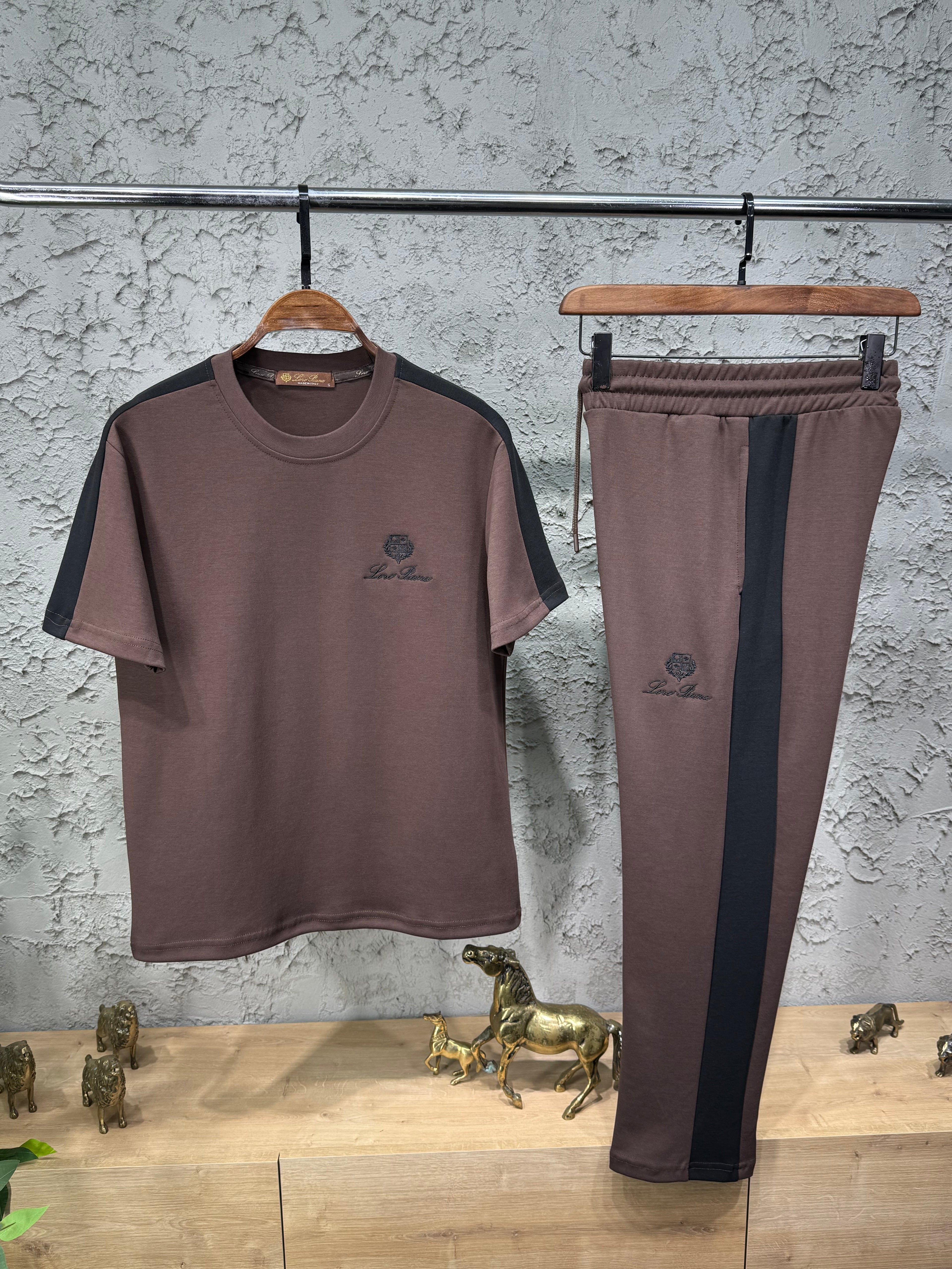 Loro Piana Erkek Kahverengi Siyah Şerit Detaylı Eşofman Takımı