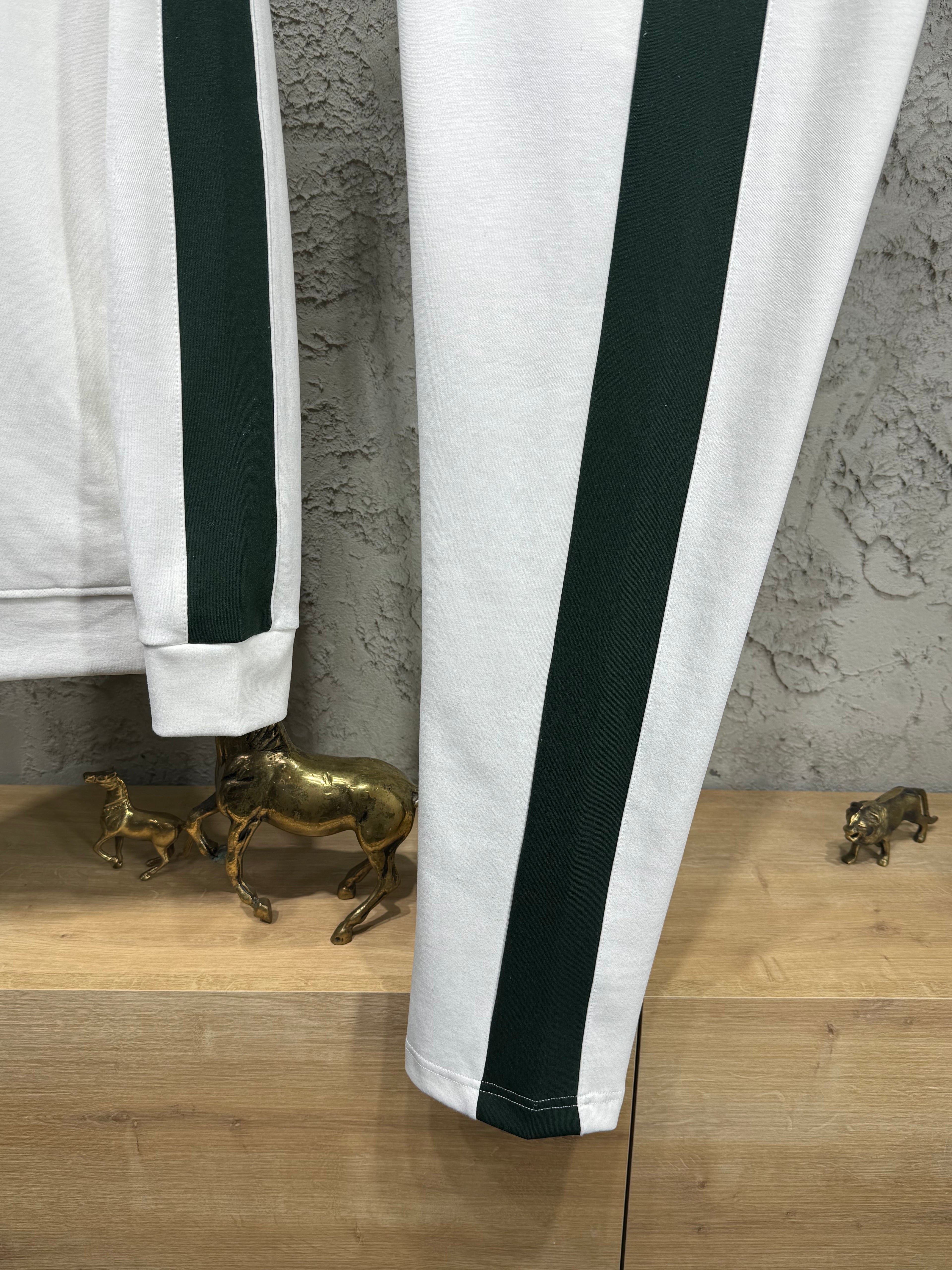 Lacoste Erkek Beyaz-Yeşil Fermuarlı Eşofman Takımı – Premium Seri