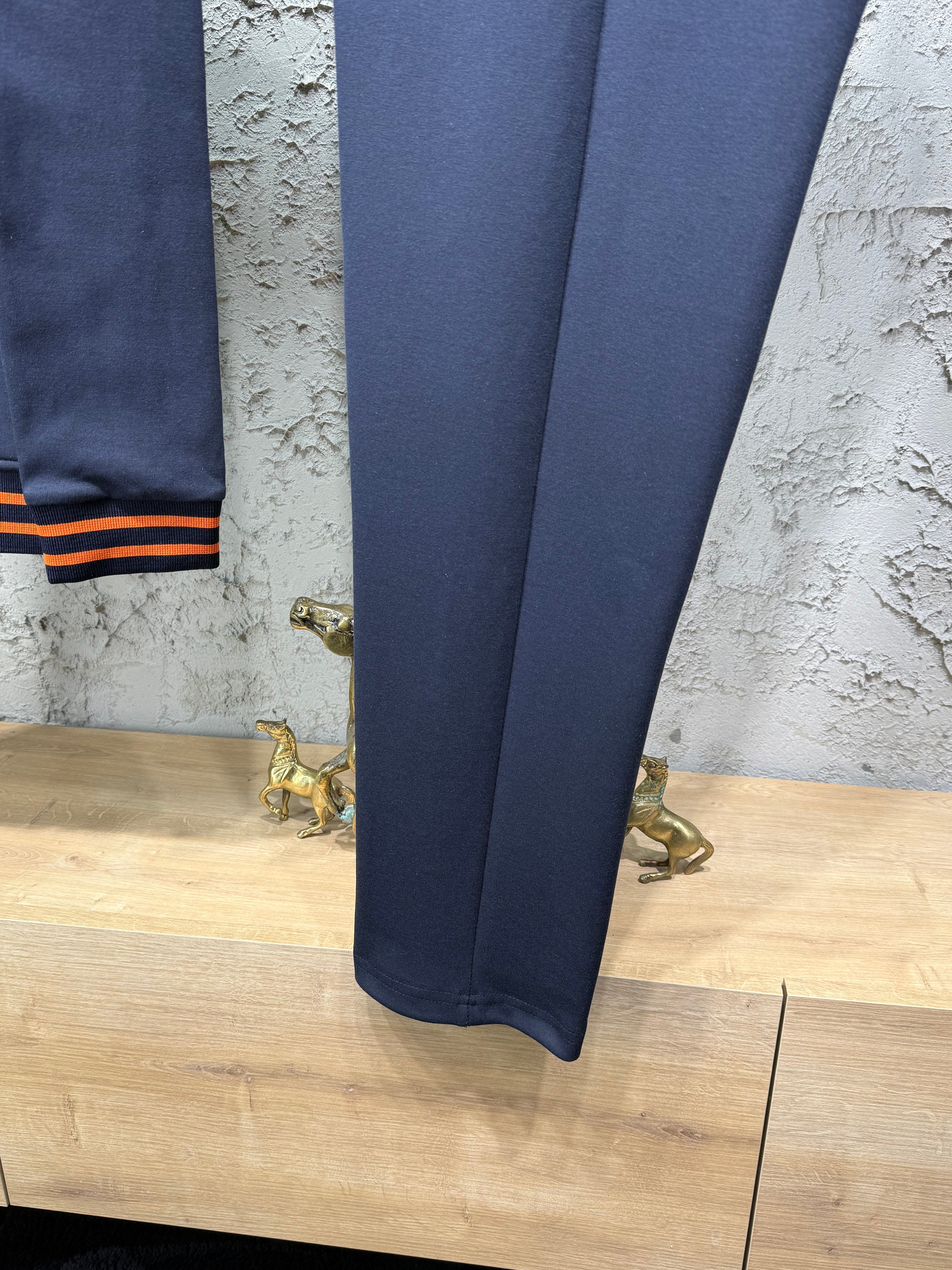 Hermes Erkek Lacivert Turuncu Detaylı Fermuarlı Eşofman Takımı