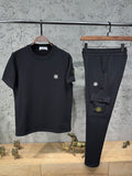Stone Island Erkek Siyah T-Shirt & Siyah Kargo Eşofman Takımı