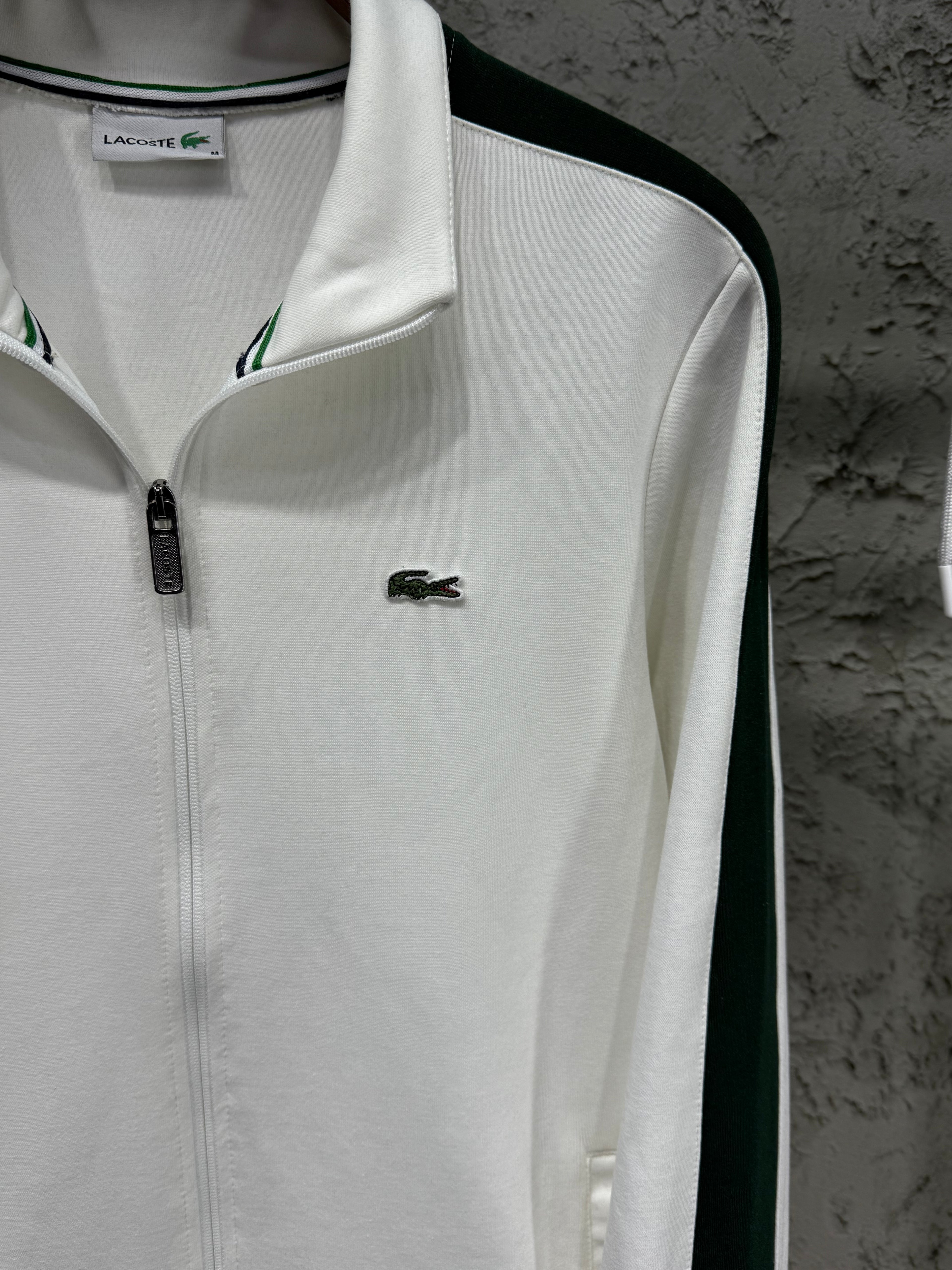 Lacoste Erkek Beyaz-Yeşil Fermuarlı Eşofman Takımı – Premium Seri