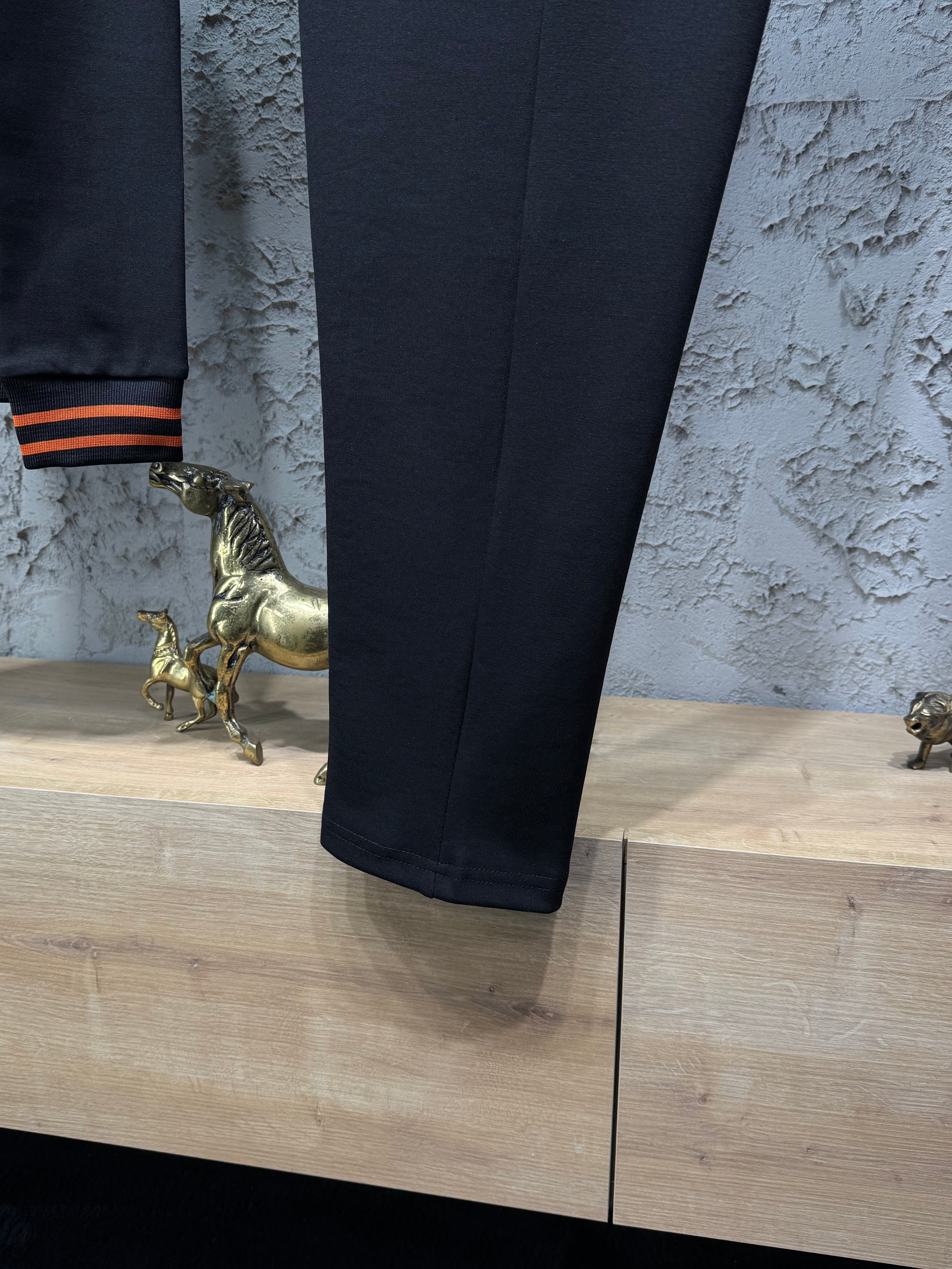 Hermes Erkek Siyah Turuncu Detaylı Fermuarlı Eşofman Takımı