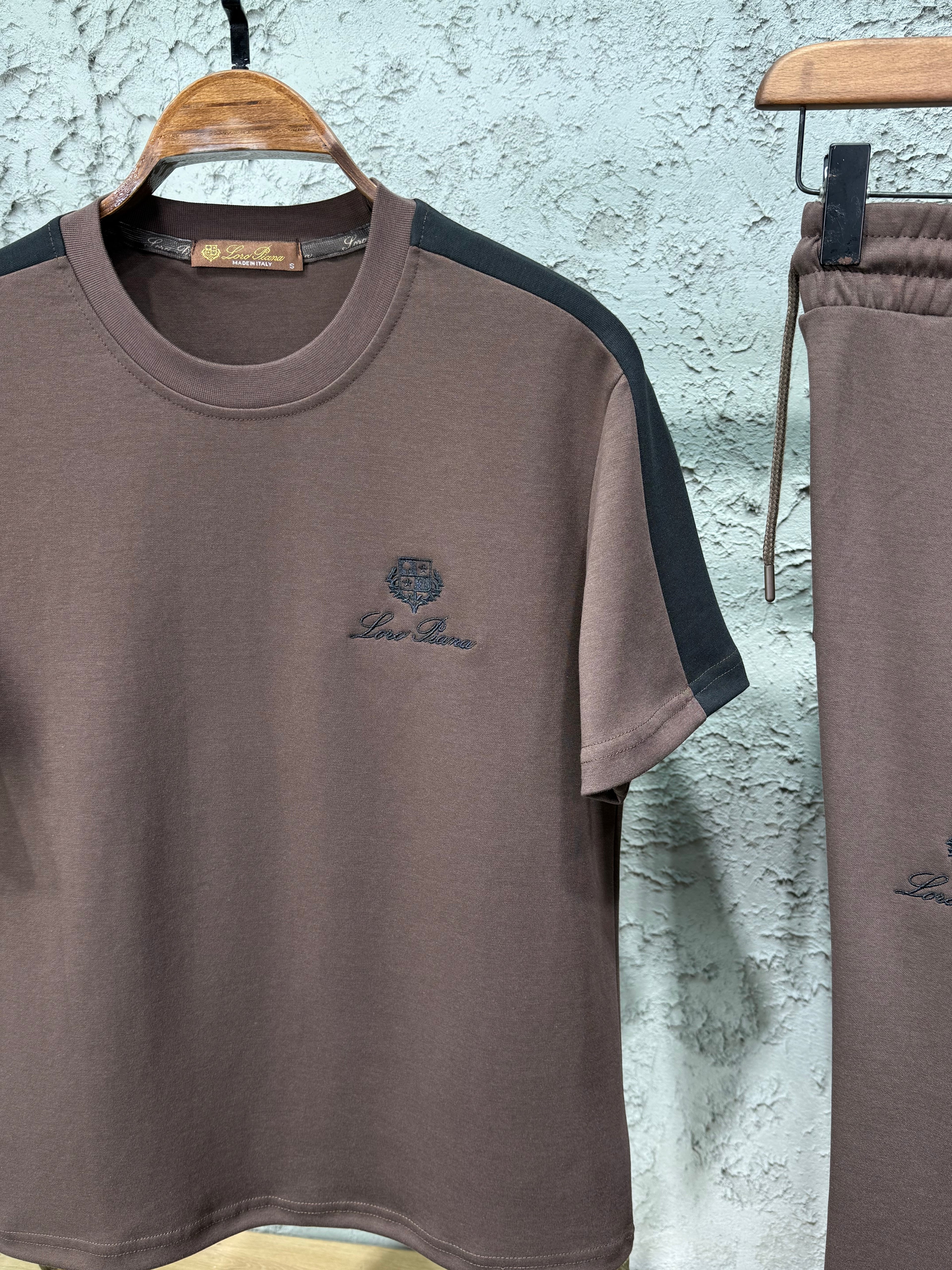 Loro Piana Erkek Kahverengi Siyah Şerit Detaylı Eşofman Takımı