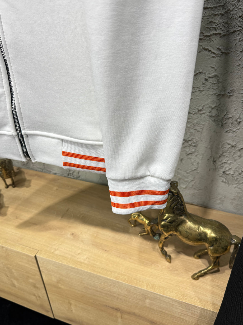 Hermes Erkek Beyaz Turuncu Detaylı Fermuarlı Eşofman Takımı