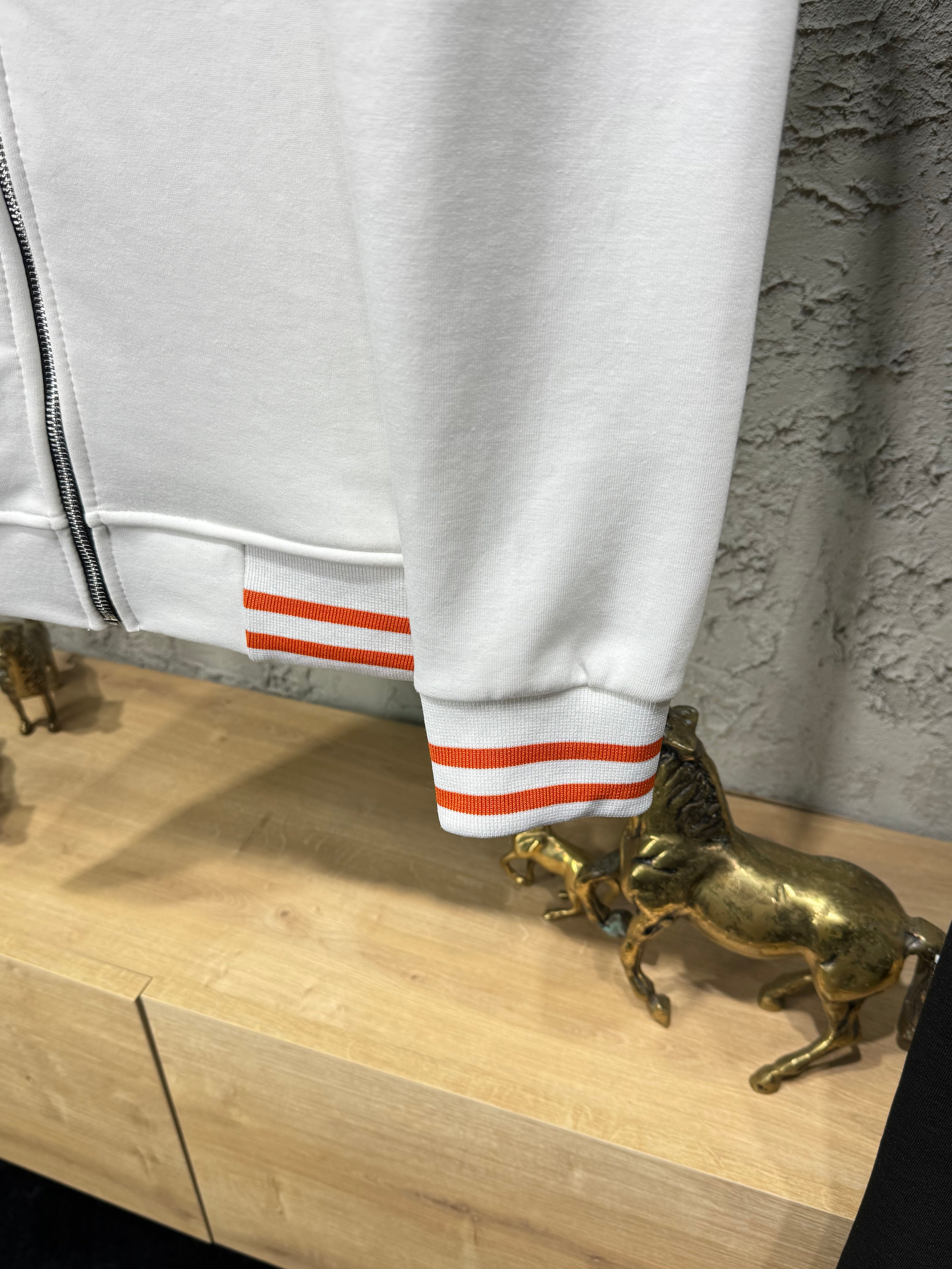 Hermes Erkek Beyaz Turuncu Detaylı Fermuarlı Eşofman Takımı