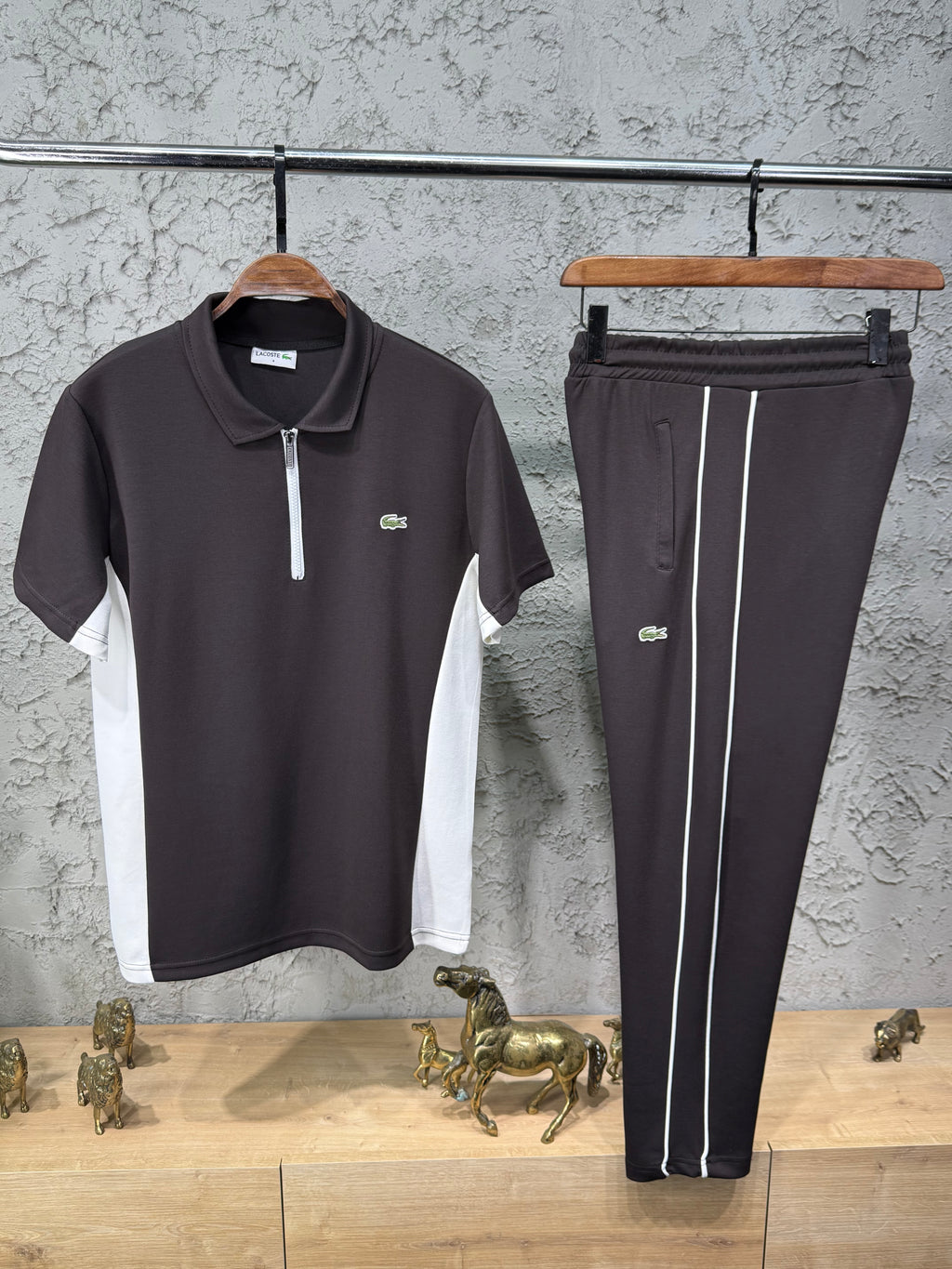 Lacoste Acı Kahve Biyeli Eşofman & T-shirt Takımı