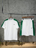 Lacoste Beyaz Yeşil Şerit Detaylı T-Shirt & Şort Takımı