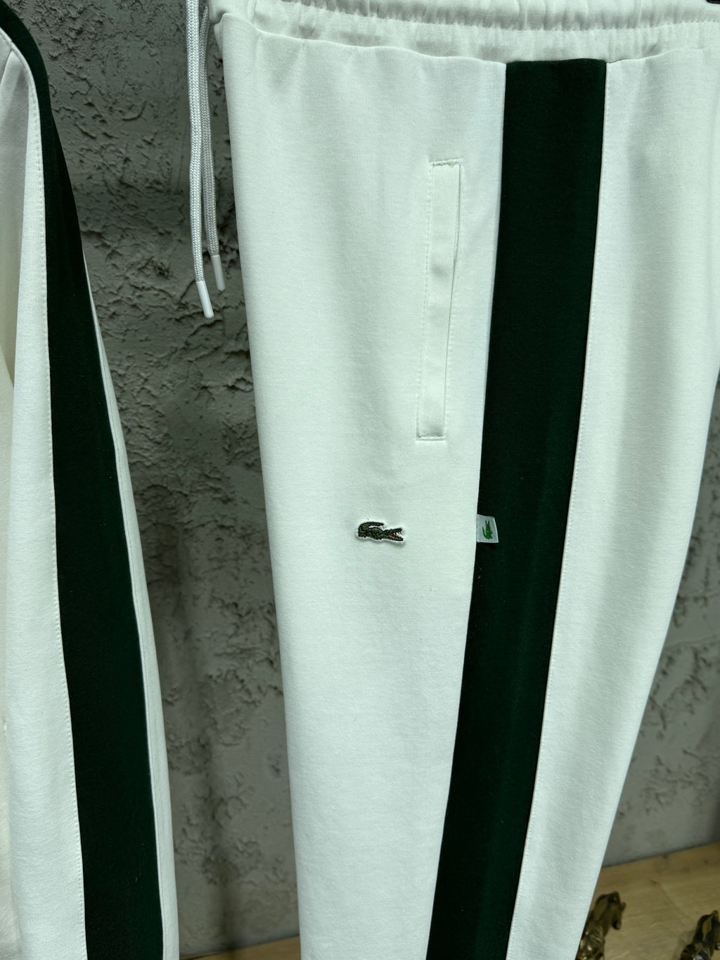 Lacoste Erkek Beyaz-Yeşil Fermuarlı Eşofman Takımı – Premium Seri