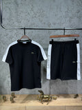 Lacoste Siyah Beyaz Şerit Detaylı T-Shirt & Şort Takımı