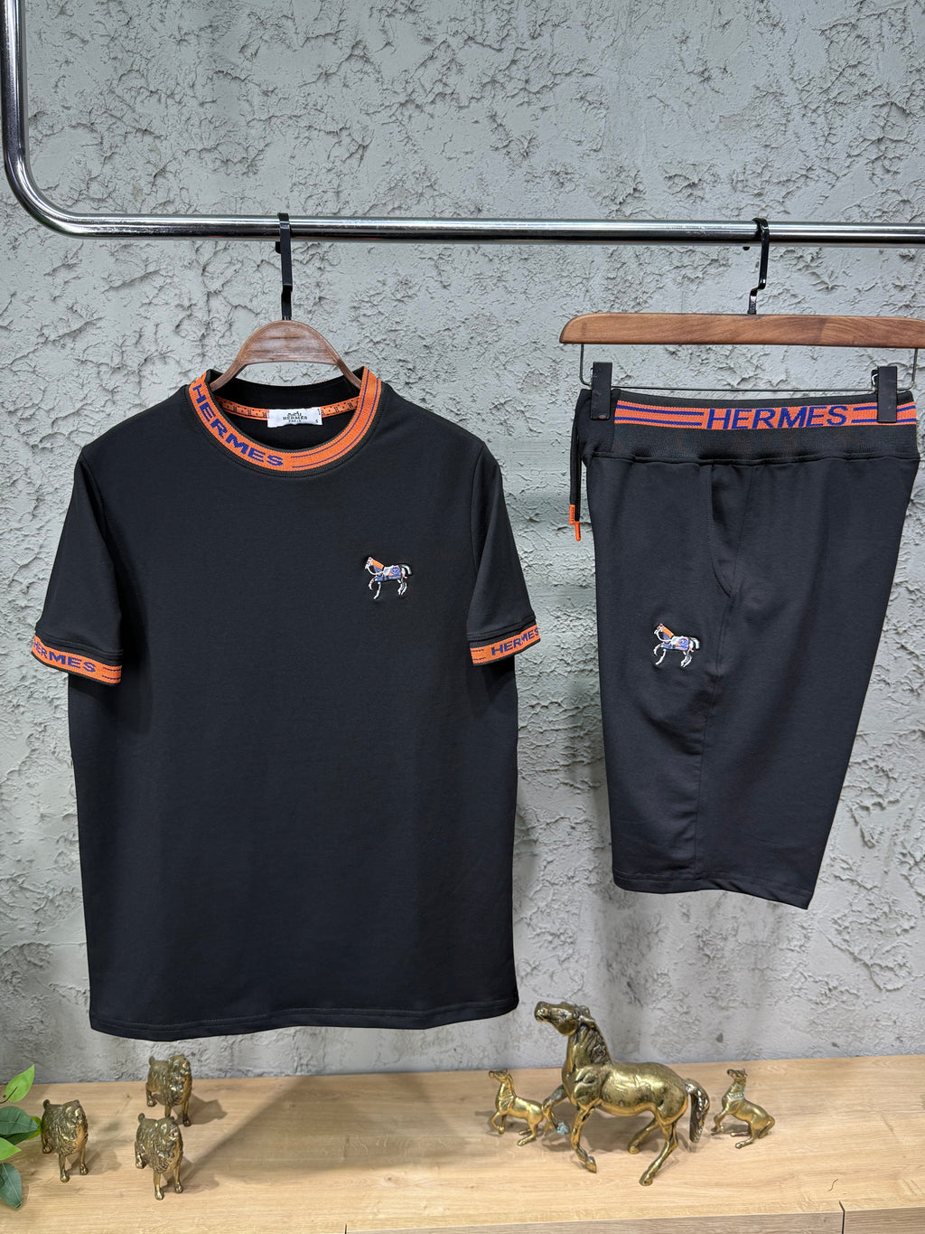 Hermes Erkek Siyah T-Shirt & Siyah Şort Takım