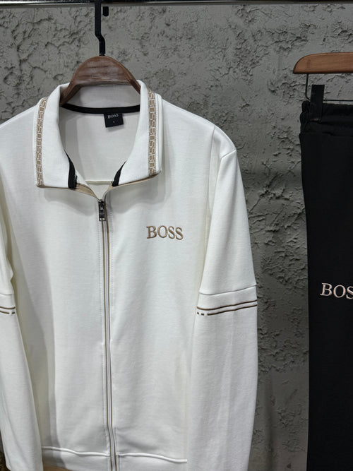 BOSS Erkek Beyaz Fermuarlı Eşofman Takımı